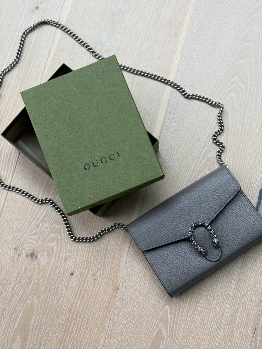 Gucci Grey Pebbled Leather Chain Crossbody Bag